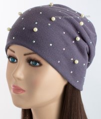 Элегантная женская шапка с белым жемчугом цвет серо-синий 3511