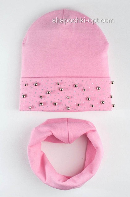 Розовый комплект из шапочки и хомута Моника