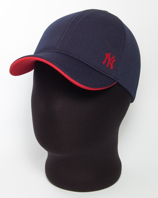 Бейсболка "NY" темно-синяя с красным подкозырьком (лакоста шестиклинка)