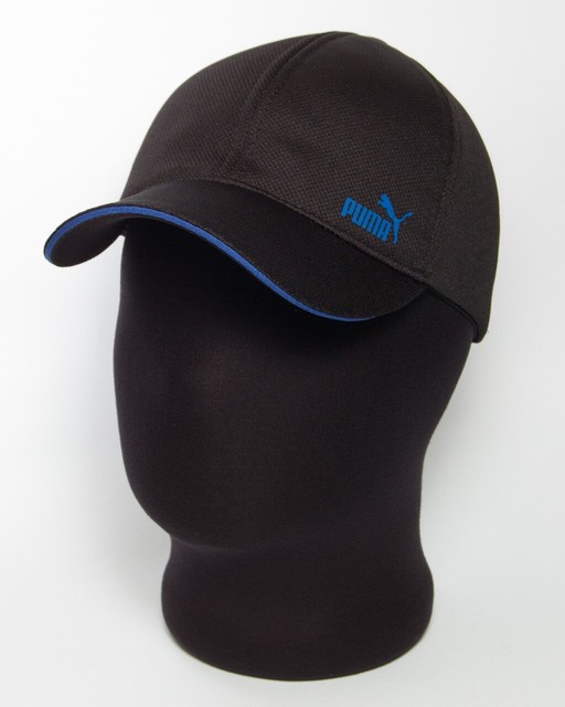Чорна кепка бейсболка з логотипом "Pm" з кантом кольору електрик (лакоста шестиклинка)