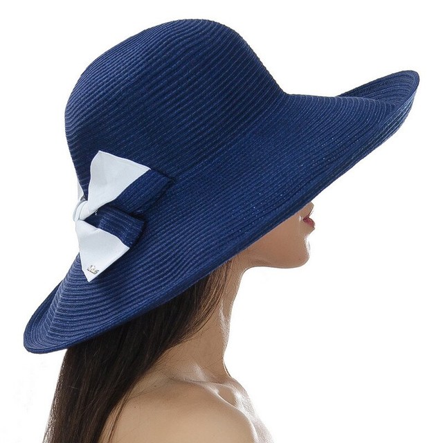 Жіночий капелюх синій з бантом D 008-05