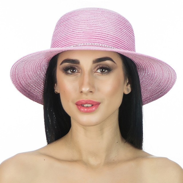 Пляжна шляпа рожева зі стрічкою з страз D 145-24