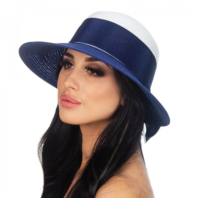 Жіноча двоколірна шляпа з стрічкою біла з синім D 170-02.05