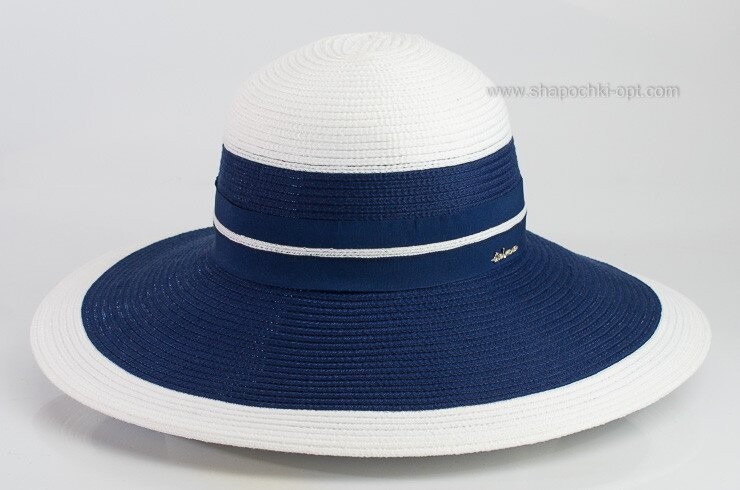 Двоколірна широкопола шляпа біла з синім D 166-02.05