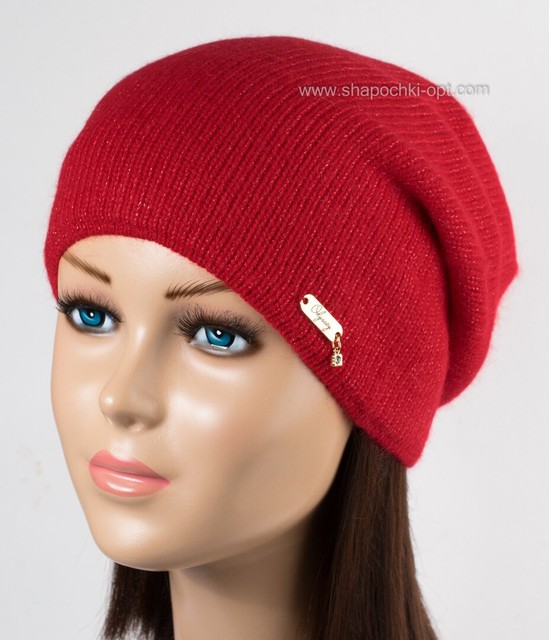 Модна шапочка з люрексом Кориця червоного кольору