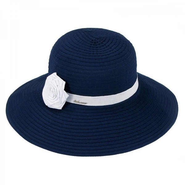 Жіночий модельований темно-синій капелюх з білою квіткою D 001-05