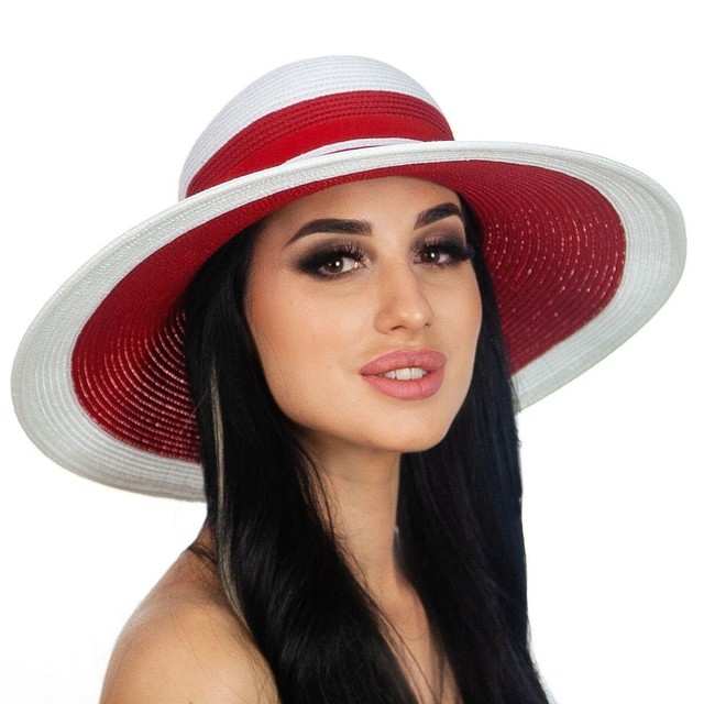 Двухцветная широкополая шляпа белая с красным D 166-02.13