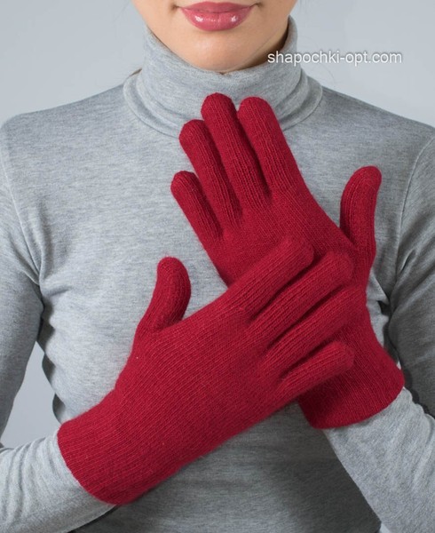 Жіночі в'язані рукавички PR-3 колір вишневий