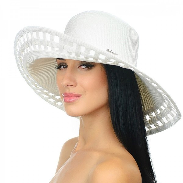 Жіночі капелюхи оптом з ажурним полем білого кольору D 005-02
