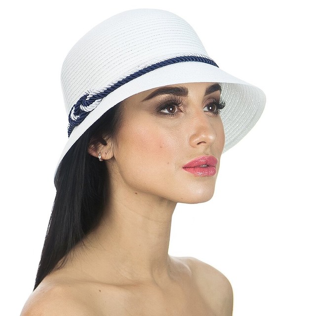 Біла капелюшок з біло-синім канатом D 147-02.05