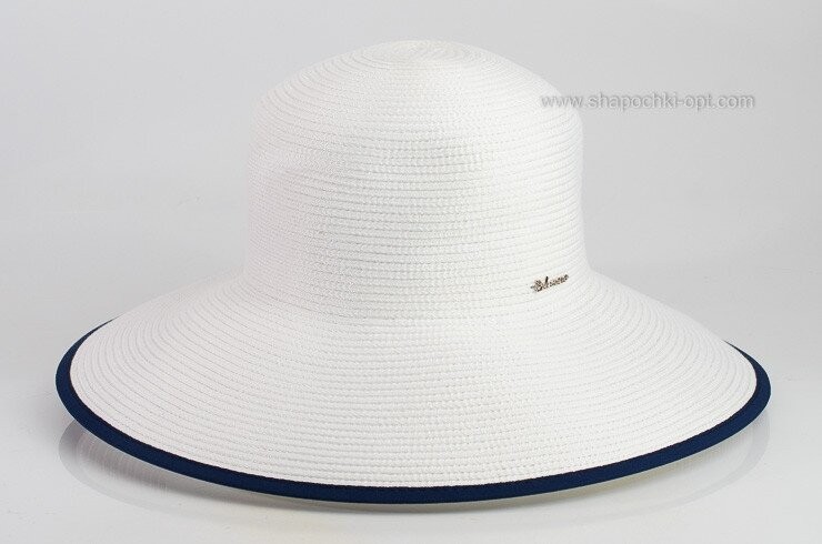 Біла жіноча шляпа із синьою окантовкою D 038А-02.05