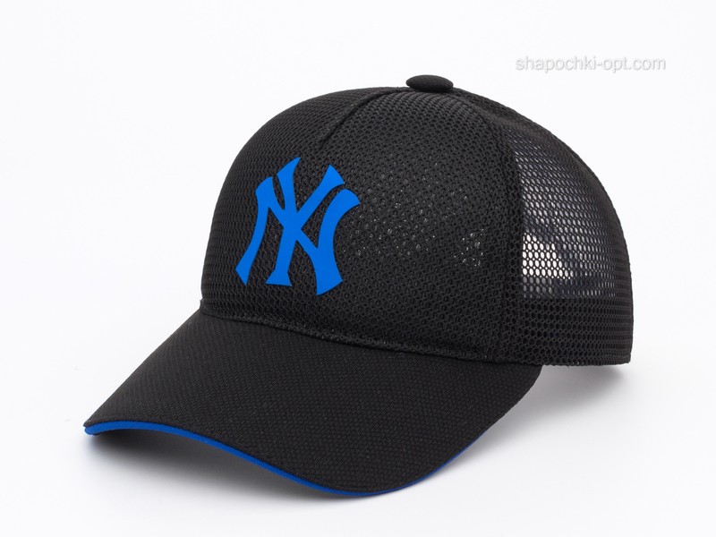 Бейсболка с логотипом Спорт черный/голубой, сетка пятиклинка