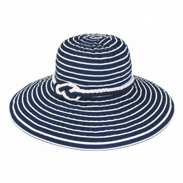 Смугаста шляпа з вузлом на тулії темно-синя D 013А-05