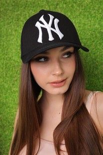 Бейсболка котонова з вишивкою NY арт. 1391М чорний/білий