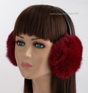 Наушники женские из меха кролика красные