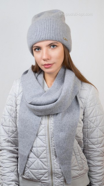 Комплект Шаула світло-сірий (шапка+шарф S-53)