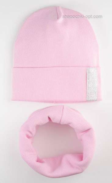Детский комплект шапочка и хомутик Джина-3 светло-розовый 52-54