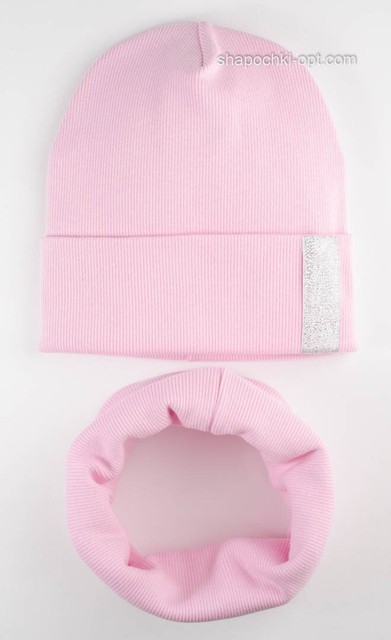Дитячий комплект шапочка і хомутик Джина-3 світло-рожевий 52-54