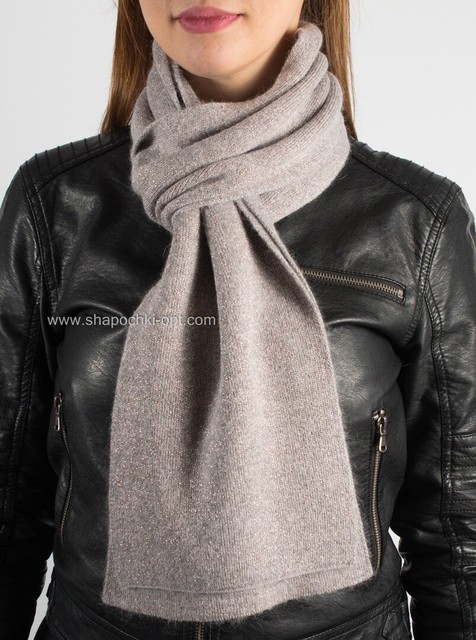 Сірий жіночий в'язаний шарф S-1 з люрексом пудра