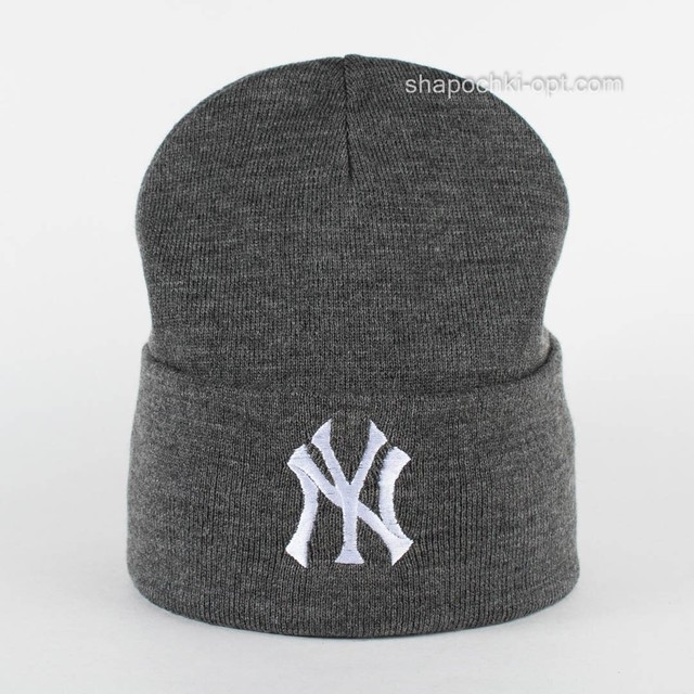 Теплая вязаная шапка Нью-Йорк темно-серый меланж