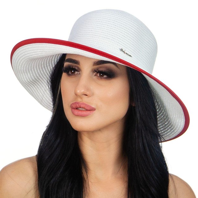 Белая женская шляпа с красной окантовкой D 038А-02.13