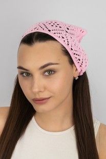 Вязаная косынка-бандана ажурная розовая арт. 1576