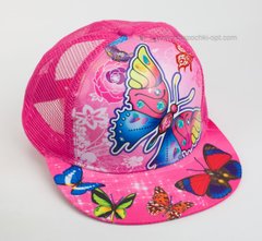 Стильная детская кепка snapback "Бабочки 3D" розовая сетка.
