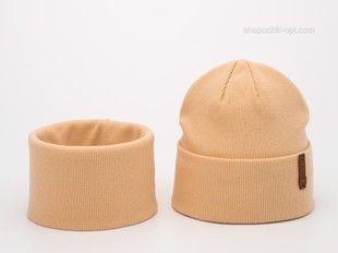 Комплект шапка и хомут Элвин светло-бежевый