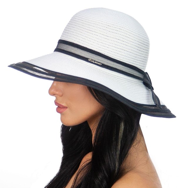 Изысканная белая шляпа с черной отделкой D 043А-02.01