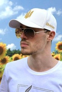 Бейсболка з вишивкою Тризуб білий/золото арт. 1394