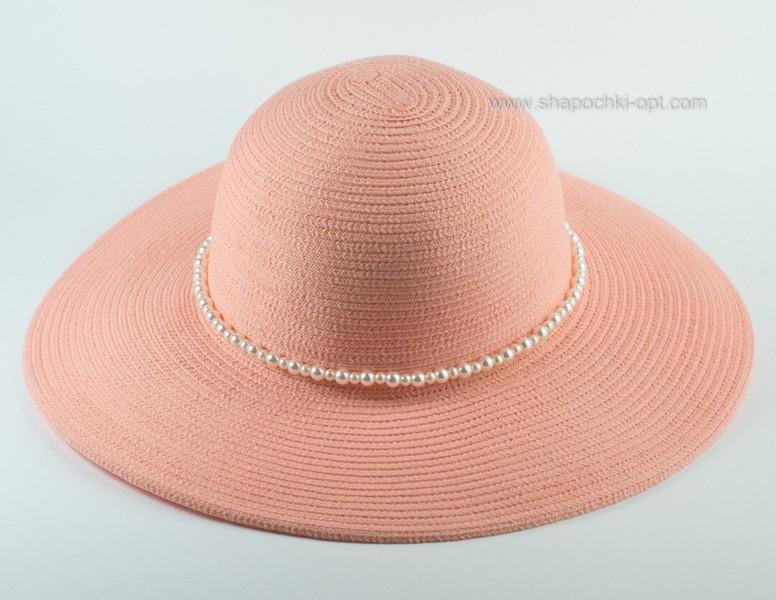 Літній капелюх з перлами персикового кольору D 149-52