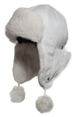 Женская шапка ушанка из меха кролика белая.
