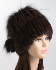 Женская шапка из меха кролика и чернобурки Барбара коричневая