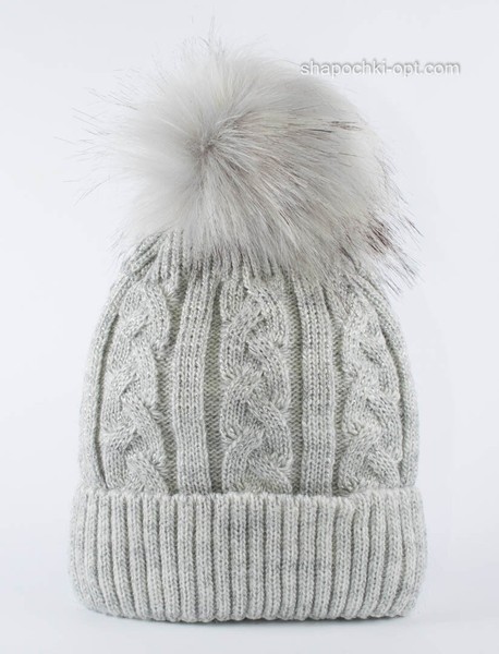 Зимняя шапочка с помпоном Грей светло-серый меланж