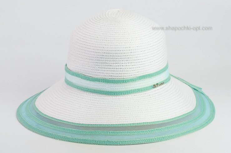 Изысканная белая шляпа с мятной отделкой D 043А-02.51
