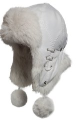 Женская ушанка из кролика белого цвета с шнуровкой