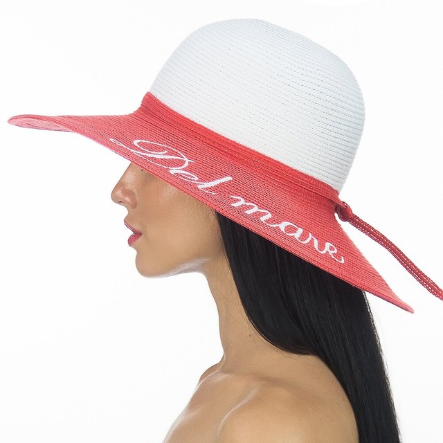 Брендированная шляпа белая с коралловым полем D 156-02.41